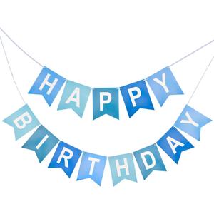 Blue Happy Birthday Banner Birthday Party Banner NO DIY Happy Birthday Sign Pre-Strung Birthday Hanging Decoration for Women Men Girl Boy Party Supplies(Blue)