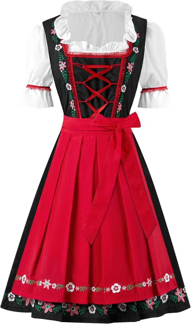 Spooktacular Creations Dirndl Dresses Women Oktoberfest Costume, Bavarian German Outfits for Halloween Parties Beer Carnival (Large, Red)