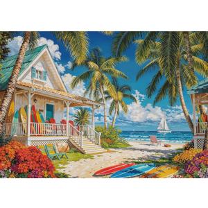 500 Piece Puzzles for Adults, Beach Cottage Puzzles for Adults 500 Pieces, Summer Beach Leisure Jigsaw Puzzles, Challenging Ocean Jigsaw Puzzle as Home Decor