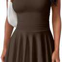 OQQ Women's Mini Dress Summer Cocktail Tube Ruched Waist Ruffle Corset Party A-line Dresses, Medium, Dark Brown