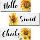 3 Pieces Sunflower Wall Decor Hello Sweet Wooden Wall Art Signs Summer Sunflowers Prints Hanging Plaques Rustic Classic Sunflowers Positive Sign Decor for Bathroom Kitchen, 10 x 4 x 0.2 Inch(White)