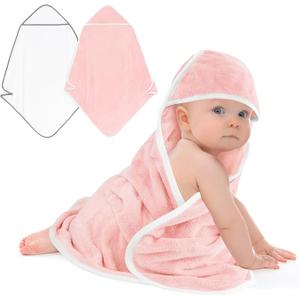 Hooded Towel for Newborn, Soft Coral Fleece Baby Towels, Ultra Absorbent Bath Cloths Bulk for Infants, Toddlers, Newborn Essential- 30 x 30 inch - Pink