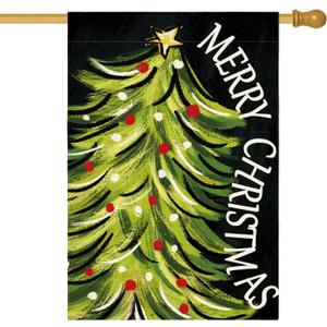 AVOIN colorlife Black Merry Christmas House Flag 28x40 Inch Double Sided, Christmas Tree Xmas Winter Holiday Yard Outdoor Decorative Flag
