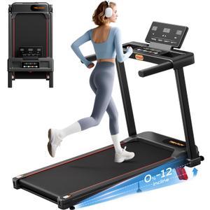 TREAFLOW Treadmill with Incline for Home, Walking Pad with Handle Bar | Foldable Treadmill, Portable Walking Running Machine, Low Noise, LED Display, 6.2 MPH