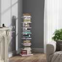TUTOTAK Narrow Bookshelf, 8-Tier Bookcase, Spine Book Shelf for Small Space, Corner Standing Shelf for Living Room, Office, Study, Entryway, White BS06BW008