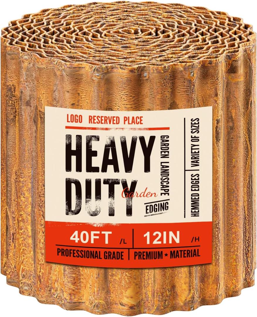 Land Guard Corrugated Garden Edging Border,12" x 40' Landscape Paver Edging, Tall Landscape Edging, Fence for Garden, Flower Bed, Lawn and Landscape Edging (Rusty)