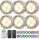 Onumii LED Puck Lights Battery Operated LED Under Cabinet Lighting Wireless Stick on Tap Lights with Remote Controll Color Changing Timer Function for Cabinets, Shelves, Closets - 6Pack White