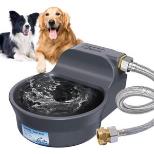 Automatic Dog Water Bowl Dispenser Patented 70OZ Water Dispenser for Dogs 2L Water Bowl Fit 3/4in GHT Male Faucet Outdoor Automatic Water Bowl Include Automatic Water Fill Valve Adapter 5ft Water Hose (Grey)