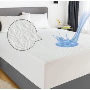 SUSYBAO Mattress Protector King 100% Cotton White Waterproof Mattress Cover 15 Inches Deep Pcoket Fitted Mattress Protector Hotel Collection Cooling Bed Sheet Soft (78 x 80 inches)