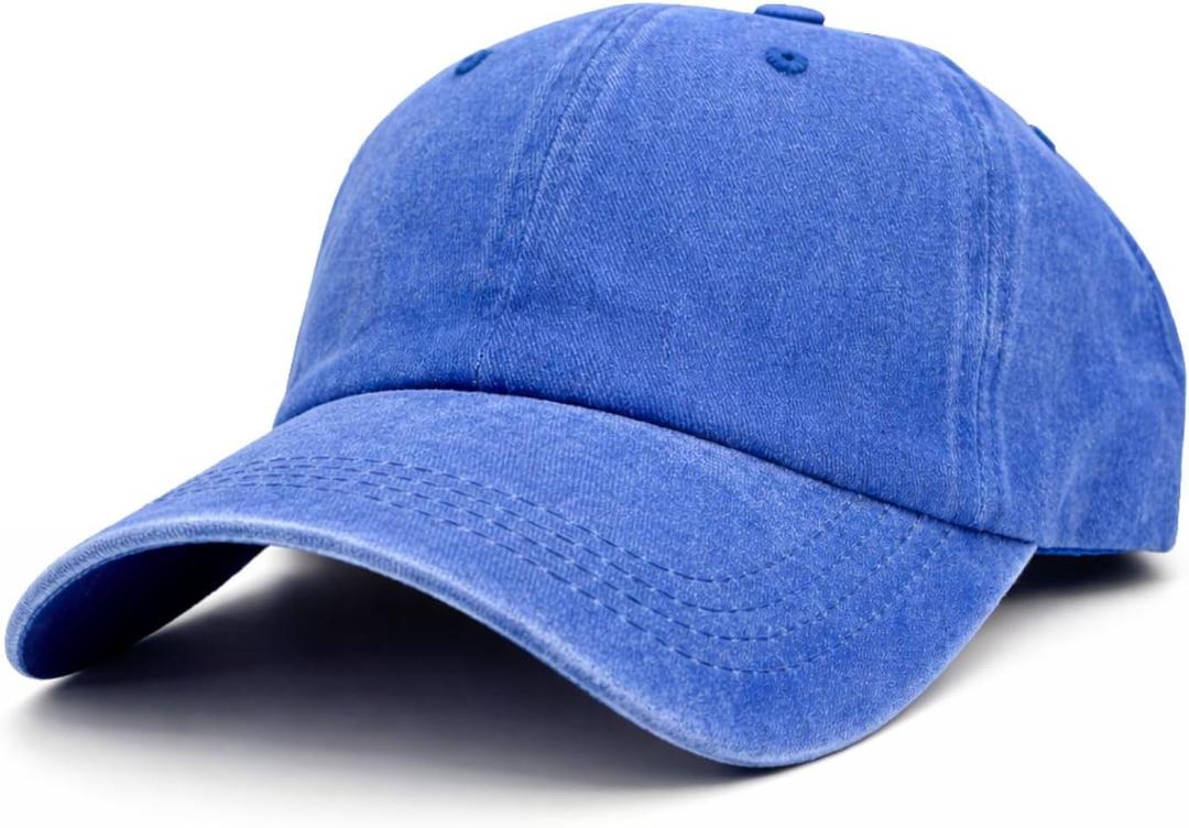 Washed Baseball Cap for Men Women, Vintage Cotton Dad Hat, Adjustable Strap, Soft Lightweight Low Profile Casual Everyday Hat (Royal Blue)