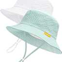 HONGTEYA Baby Sun Hat Toddler Boy Bucket Hat Kids Summer Beach Hat Wide Brim Sun Protection (6-24 Months, White/Lightblue)