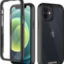 wahhle Compatible with iPhone 12 Mini Case, Built in Screen Protector Full Body Shockproof Slim Fit Bumper Protective Phone Cover 5.4'' Men Women-Black/Clear