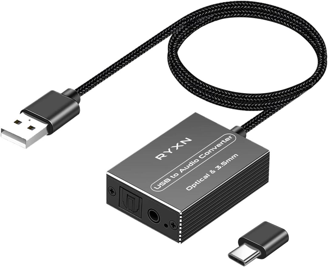 RYXN USB to Optical Spdif Toslink & 3.5mm Audio Adapter Converter, Support USB-A & USB-C Type-C Port, for PS5 PS4 NS Laptop Phone to Sound bar Speakers