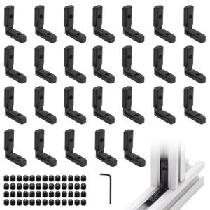 26Pcs 3030 Inside Joint Corner Brackets Set with Screws Black, 3030 Inside Corner Angle Connector for 30 Series Aluminum Extrusion Hardware Accessories