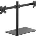 WALI Free Standing Dual Monitor Stand, Height Adjustable Monitor Mount with Glass Base, Fits LCD LED Flat Curved Screen up to 27 inch, 22lbs, with Grommet Base (GMF002)