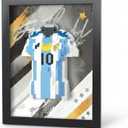 Blue Soccer Jersey Framed Micro Building Blocks Wall Art, 632 Pieces 3D Jersey Display Model Kit, DIY Sports Room Decor Brick Craft Gift for Soccer Fans, Teens & Adults