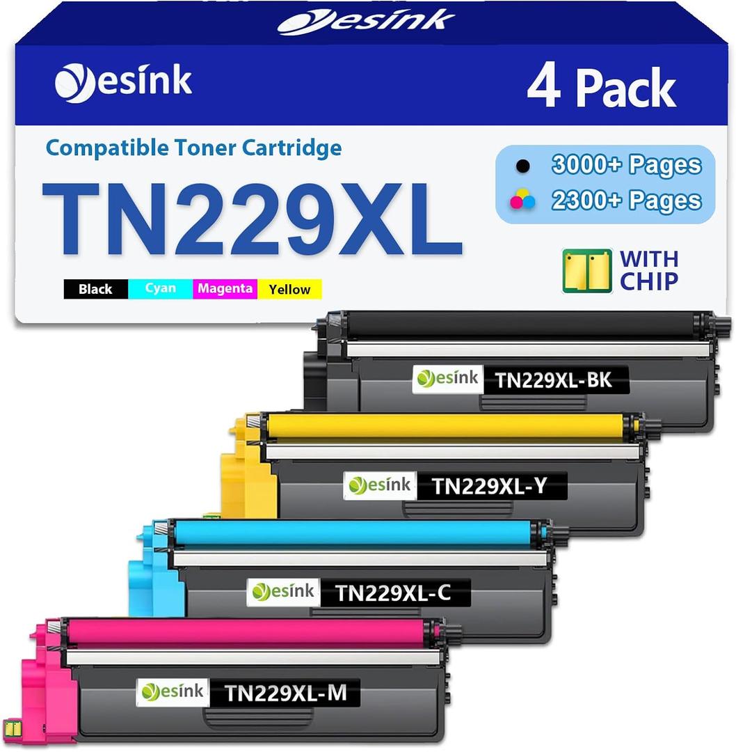 TN229XL Toner Cartridges High Yield Replacement for Brother TN229 XL TN-229XL Compatible for MFC-L3780CDW MFC-L3765CDW MFC-L3720CDW HL-L3280CDW HL-L3220CDW HL-L3300CDW Printer(4 Pack, Tri-Color)