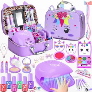 PERRYHOME Kids Makeup Kit for Girl, Kids Nails Polish Set for Girls, Unicorn Real Washable Cosmetic Set, Non-Toxic Makeup Toys, 2026 New Princess Toys & Birthday Gifts for Girls for 3-12 Years Old