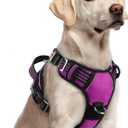 rabbitgoo Dog Harness for Large Dogs, No Pull Pet Vest with 3 Buckles, Adjustable Soft Padded Pet Harness with Easy Control Handle and Reflective Strips, Purple, L