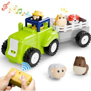 iPlay, iLearn Baby Farm Tractor Toy, Cool Remote Control Truck Toy for Toddler 2-3, Infant Music RC Animal Trailer W/Sound, Easter Birthday Gift for 18 24 Month 2 3 4 Year Old Boy Girl Kid Children