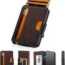 Wallet for Men, Mens Wallet Minimalist Slim Wallet, RFID Blocking Smart Pop Up Wallet with Money Clip & ID Window, Metal Compact Wallet, Aluminum Credit Card Holder Wallet (Coffee Brown)