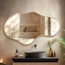 Dorlicecass Irregular Wall Mirror - Wall Mirrors Decorative 22"x 36" Asymmetrical Abstract Mirror Aviation Aluminum Alloy Frame Unique for Bathroom, Bedroom, Living Room, Cloakroom, Entryway Gold
