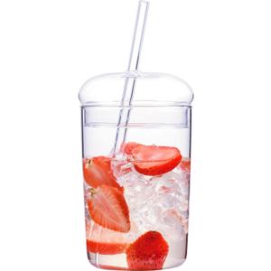WHJY Glass Tumbler with Lid and Straw - 16oz Heat Resistant Glass Cup for Travel, Smoothies and Outdoor Use (Clear)