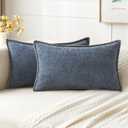 MIULEE Pack of 2 Lumbar Throw Pillow Covers 12x20 Inch Dark Grey Blue Farmhouse Decorative Pillow Covers with Stitched Edge Soft Chenille Solid Dyed Pillow Covers for Couch Sofa Bed Living Room