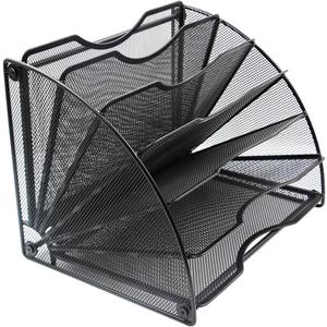 EasyPAG Desk File Organizer, 6-Section Vertical File Folder Holder Stand, Fan-Shaped Metal Rack File Sorter for Office Classroom Desktop Organization, Black
