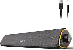 SOULION R50 Bluetooth Computer Speakers, 3.5mm PC Sound Bar for Desktop Monitor, Wired USB Powered & Colorful LED Lights with Switch Button, Surround Sound Soundbar PC Spearkers for Computer, White