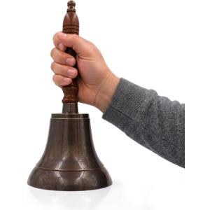 Large & Heavy Solid Brass Loud Hand Call Bell for Weddings, Christmas, School 11"(H) 5"(D) Antique Brass By The Metal Magician