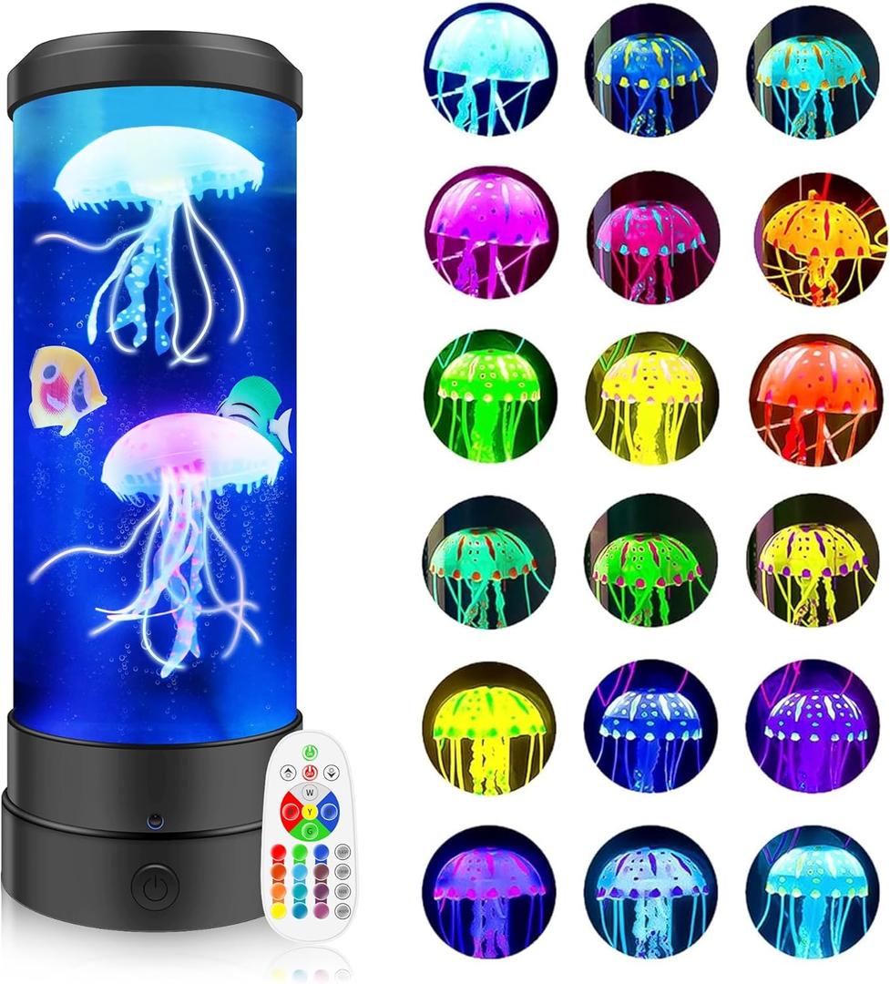Jellyfish Lamp, 17 Colors Changing Table Lamp with Remote Control, USB Powered Jelly Fish Light Lamp, 4 Lighting Modes Water Lamp Christmas Halloween Gifts for Teen Boys Girls Room Decoration