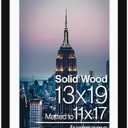 Frame Amo 13x19 Black Solid Wood Picture Frame, White Mat with 10.5x16.5 opening for 11x17 Image, 1 Inch Border, Acrylic Front
