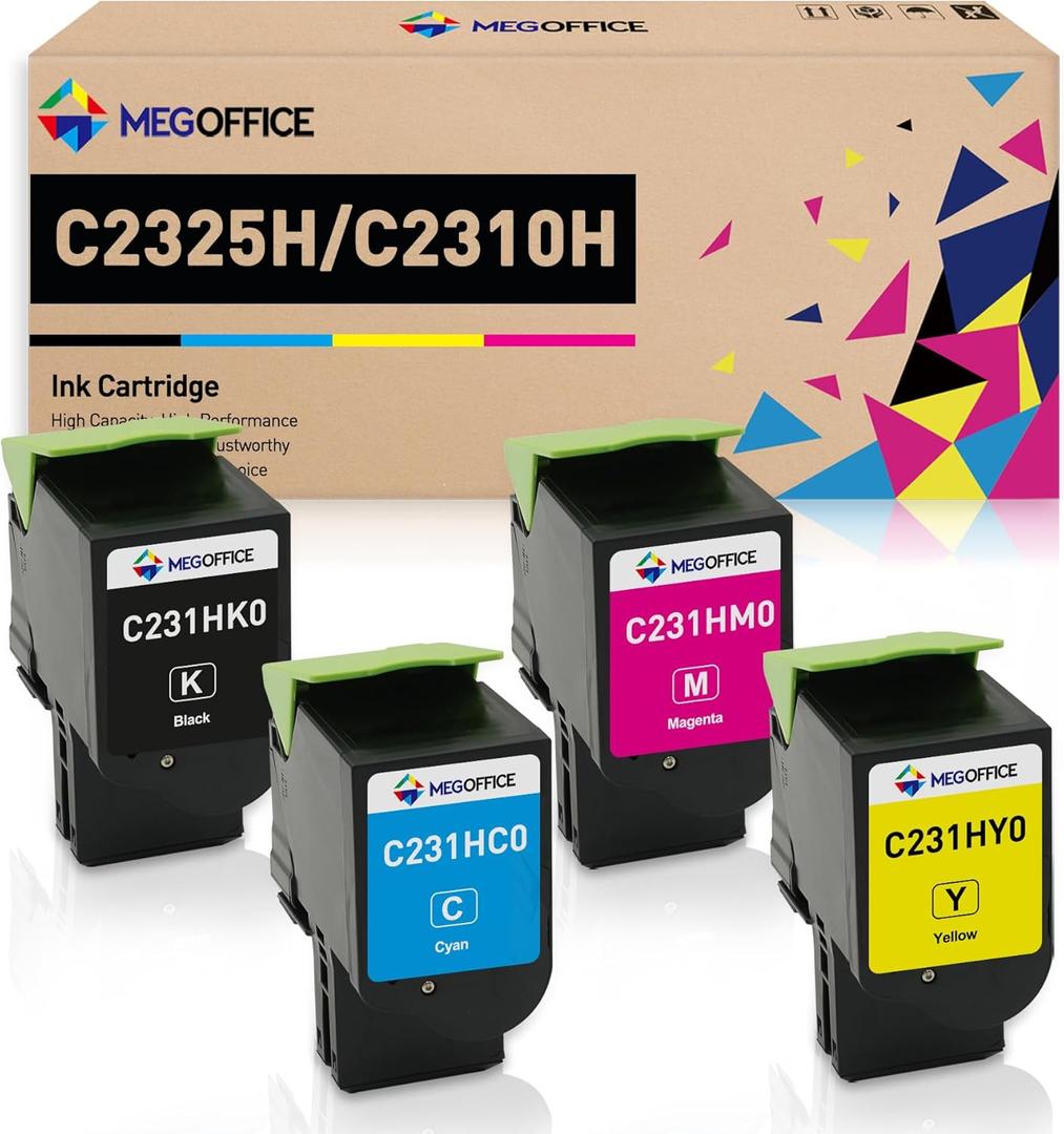 Compatible Toner Cartridge for Lexmark C231H C2325H 3,000 Pages C231HK0 C231HC0 C231HM0 C231HY0 High Yield C231HY0 C2310K0 C2310C0 C2310M0 C2310Y0 for C2325 C2425 C2535 MC2325 MC2425 MC2535