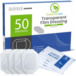 Premium Transparent Film Dressing 4 x 4.75 Inch 50 Pack  Waterproof Post Surgical Wound Bandage, IV Shield & Tattoo Aftercare Patch  Clear, Breathable, Sterile Adhesive Protection, Shower Safe