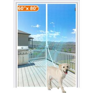 MAGZO Magnetic Screen Door Fit Door Size 60 x 80 Inch, Screen Size 62" x 81" Reinforced Middle Opening Mesh Sturdy Polyester Curtain for Doors-White