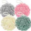 Rnoafmu Shower Loofah Bath Sponge, 60G Loofah Exfoliating Body Scrubber, 4 Color Mesh Shower Pouf Balls for Body Wash (Pink Green White Gray)