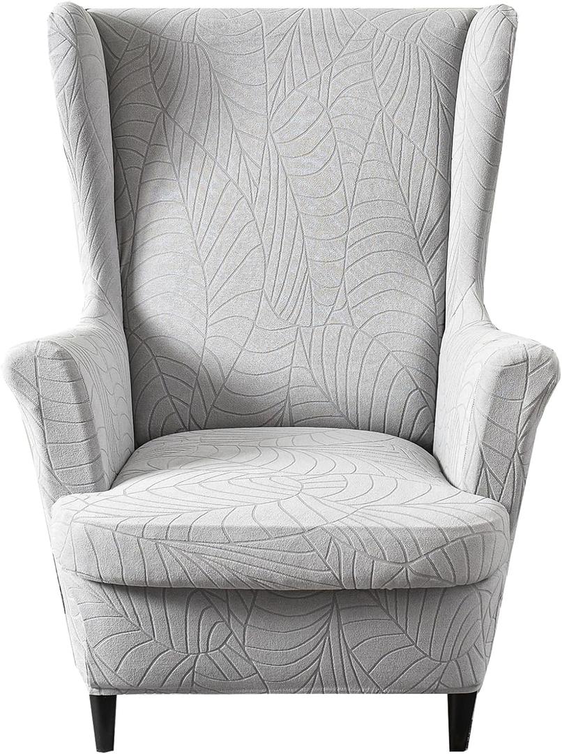 HZDHCLH Waterproof Wingback Chair Slipcovers 2 Piece,Stretch Spandex Wing Chair Covers for Living Room,Washalbe Armchair Sofa Slipovers (Light Gray) (B6)