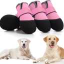 Dog Shoes, Outdoor Dog Boots Non-Slip Waterproof Dog Booties for Medium to Large Dogs 4Pcs for Winter Snowy Day, Summer Hot Pavement with Rugged Sole, Pink, Size 1: (2.3''x1.6'')(L*W) for 10-23 lbs