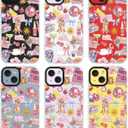 for iPhone 13 / iPhone 14 Case [Military-Grade Drop Protection/Playful Soft Slim TPU Protective/Camera Protection/Women & Girls] - Pink Y2K Collage Pattern with Disco Glam