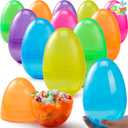 JOYIN 12 Pcs 7" Jumbo Plastic Easter Eggs, Clear 6 Assorted Colors Empty Eggs for Filling Treats Easter Party Favor Hunt Basket Stuffers Fillers Classroom Prize Supplies Toy