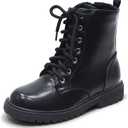 LseLom Girls Boys Side Zipper Combat Ankle Boots Big Kid Black US 2