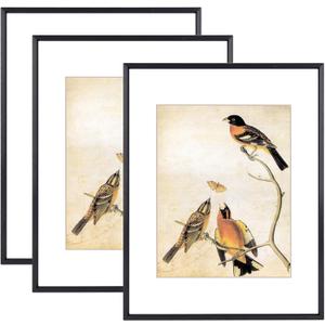 11x14 Picture Frame Set of 3, Black Metal Photo Frames with HD Glass, Fits 8x10 with Mat or 11 x 14 without Mat, for Horizontal and vertical Wall Display