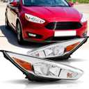 Headlights Assembly Compatible with 2015 2016 2017 2018 Ford Focus W/DRL Halogen Model Headlamp Replacement Chrome Housing Pair