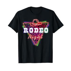 Rodeo Night Leopard Neon Cowboy Hat T-Shirt, Size Large