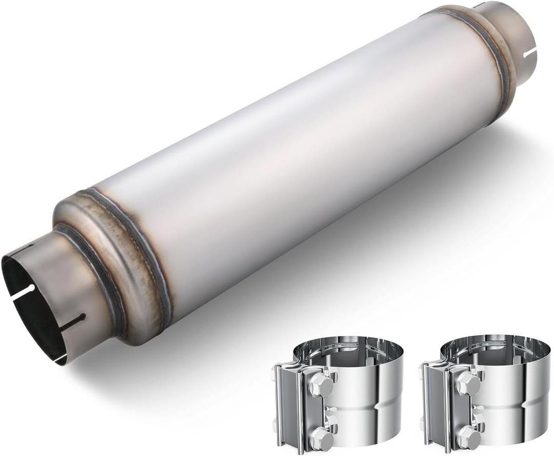 LCGP 5" Inlet Diesel Exhaust Muffler with Clamp, 5'' Inlet & Outlet, 7" x 24" Body 30" Whole Length Universal Resonator, Straight Through Design, Stainless Steel Mufflers Resonator