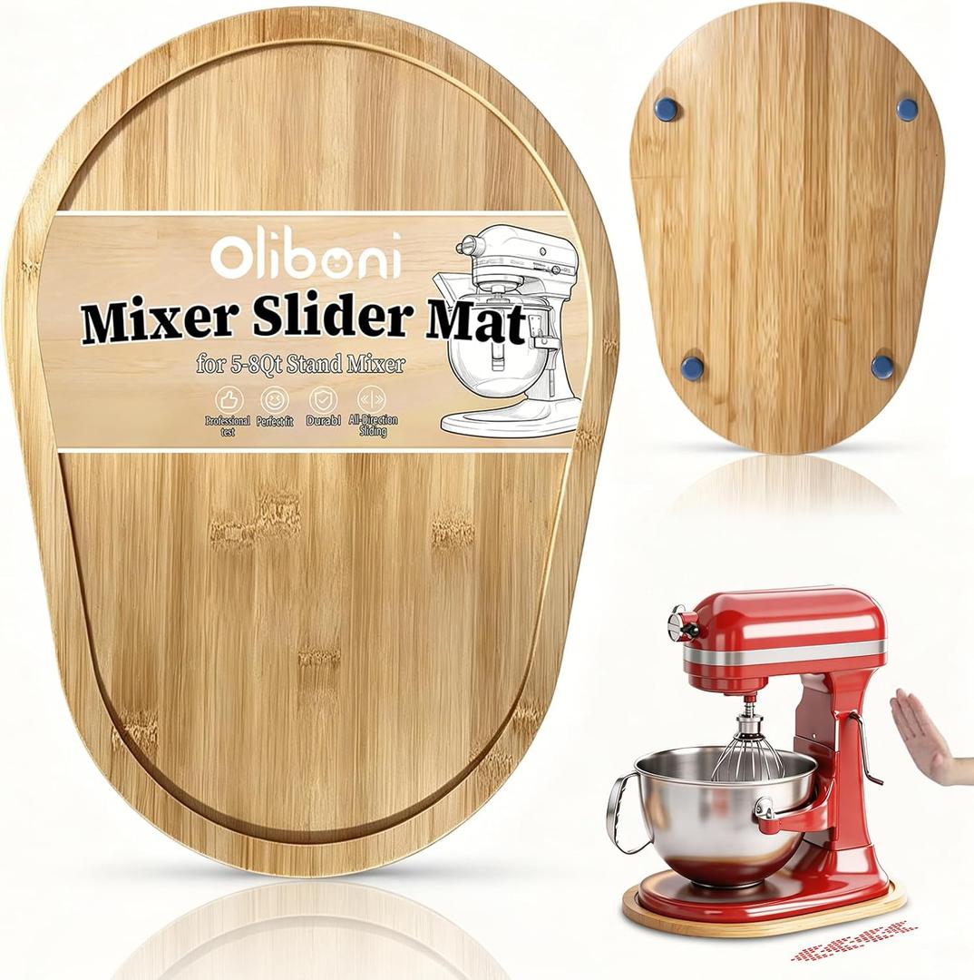 Bamboo Mixer Slider Mat for KitchenAid Stand Mixer 5-8 Qt Bowl | for Tilt Head Stand Mixer, Kitchen Countertop Storage Accessories Mixer Moving Tray Attachments