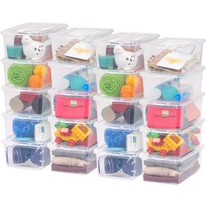 IRIS USA 20-Pack Storage Bins with Lids, 6 Quart, Shoe Boxes Clear Stackable Containers Organize Shoes Closet Shelves, Classroom Organization Teacher Tools, Game Storage - BPA-Free Plastic