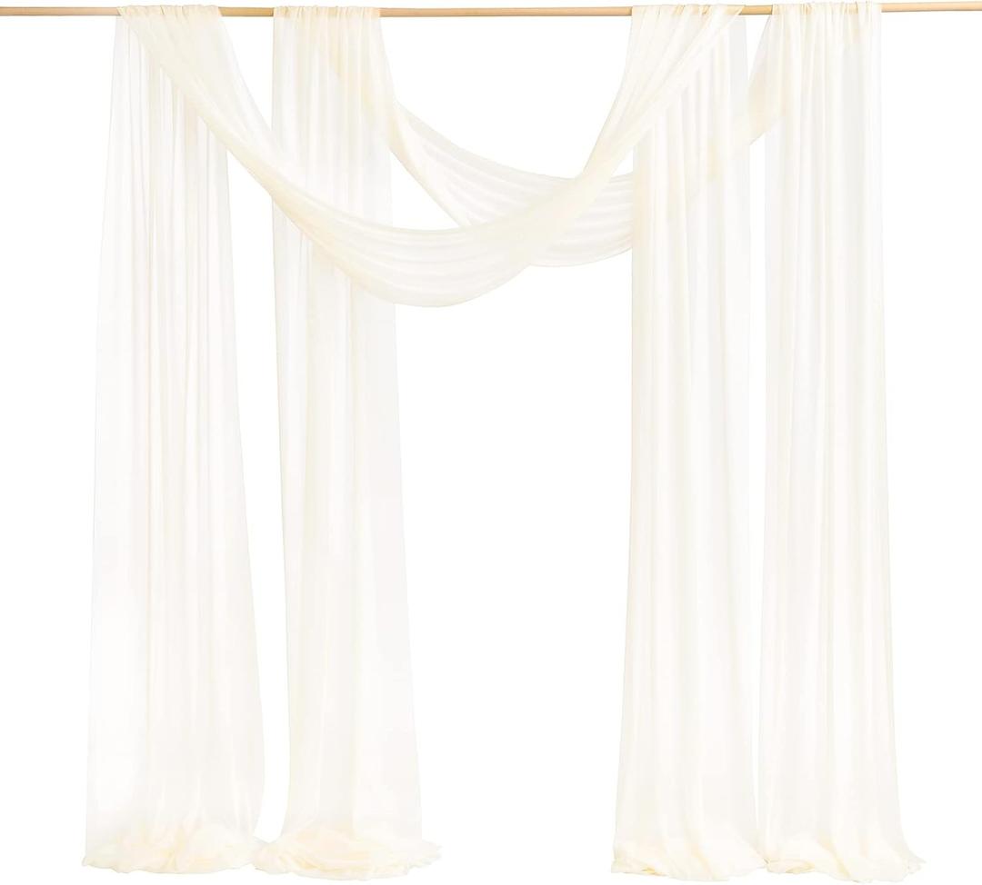 Ling's Moment Wedding Arch Draping Fabric 2 Panels 32Ft x 30" Wrinkle-Free Wedding Arch Drapes Chiffon Fabric, Ivory Curtain for Wedding Ceremony Reception Background Party Home Garden Decorations