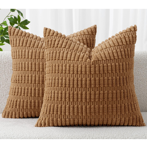 MIULEE Pack of 2 Corduroy Decorative Throw Pillow Covers 18x18 Inch Soft Boho Striped Pillow Covers Modern Farmhouse Home Decor for Sofa Living Room Couch Bed Brown
